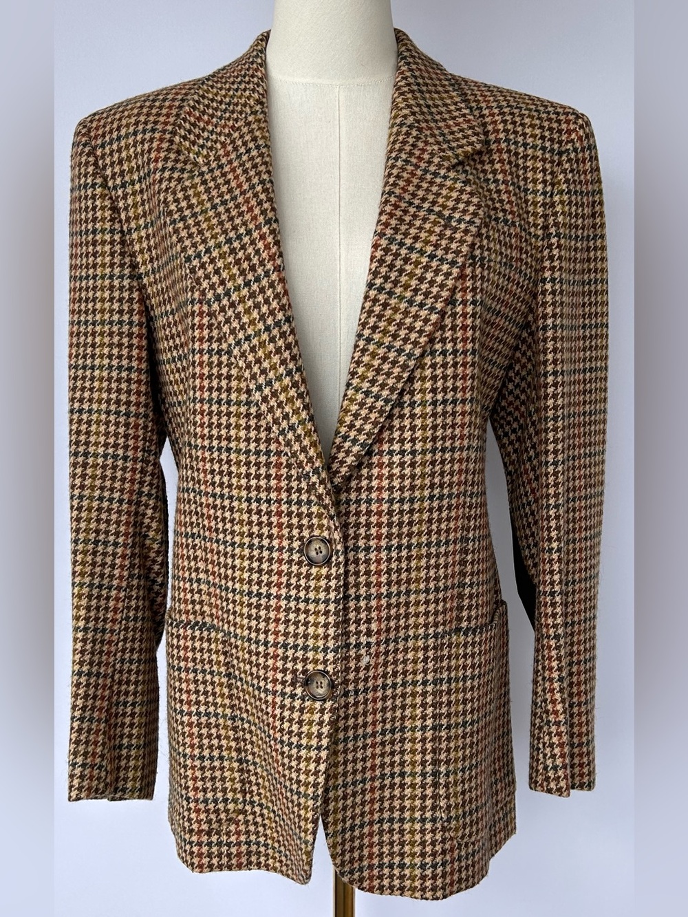 Burberrys’ Women’s Vintage Micro-Houndstooth Wool Blazer Elbow Patches Size EU42